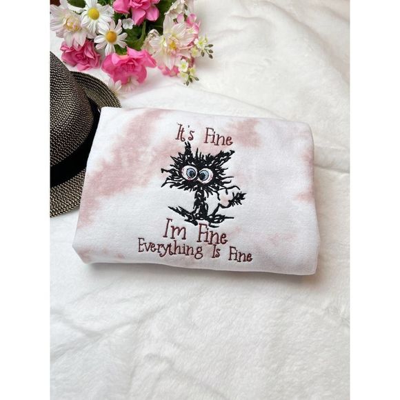 NEW Funny Cat Embroidery crewneck sweatshirt,Trendy sweatshirt, cat sweatshirt - Picture 3 of 9